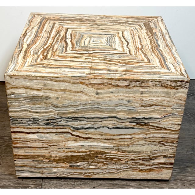 Late 20th Century Pair Italian Specimen Travertino Oniciato Cube Side Tables, Style of Romeo Rega For Sale - Image 5 of 18
