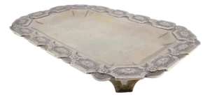 Rectangular Silver Tray with Cut Corners and Floral Reliefs Edge
