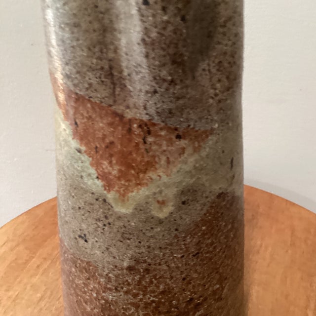 Chestnut Contemporary Tall Stoneware Vessel /Jug Textured Surface Covered in Oak Ash Glaze Stamped on Bottom For Sale - Image 8 of 12