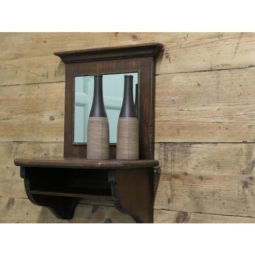 Wood Oak Wall Hanging Mirror with Shelf, 1920 For Sale - Image 7 of 8