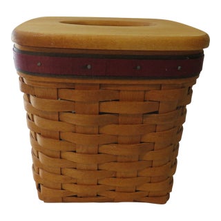 Vintage Longaberger 1994 Tissue Basket With Lid and Liner Protector For Sale
