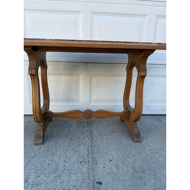 Vintage French Louis XV Style Carved Wood Console Table With Marble Top For Sale - Image 12 of 12