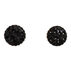Vintage 1960s Napier Round Faux-Carved Onyx Clip Earrings - 2 Pieces
