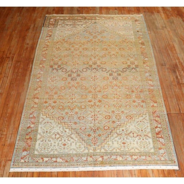 Antique Zabihi Collection Light Green Gallery Persian Malayer Rug For Sale - Image 9 of 10