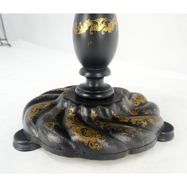 English Papier-Mache Black Gold Mother of Pearl Antique c1900s Lamp Table Clean! For Sale - Image 13 of 13