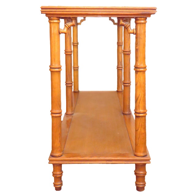 Mid-Century Modern 1970s Chinoiserie Faux Bamboo / Glass / Woven Cane Console Table For Sale - Image 3 of 4