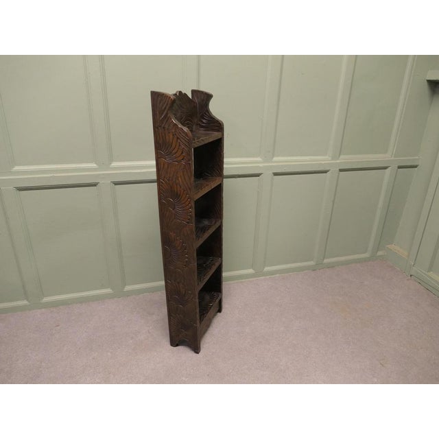 Tall Japanese Liberty Arts and Crafts Carved Bookcase with Sunflowers, 1900 For Sale - Image 3 of 11