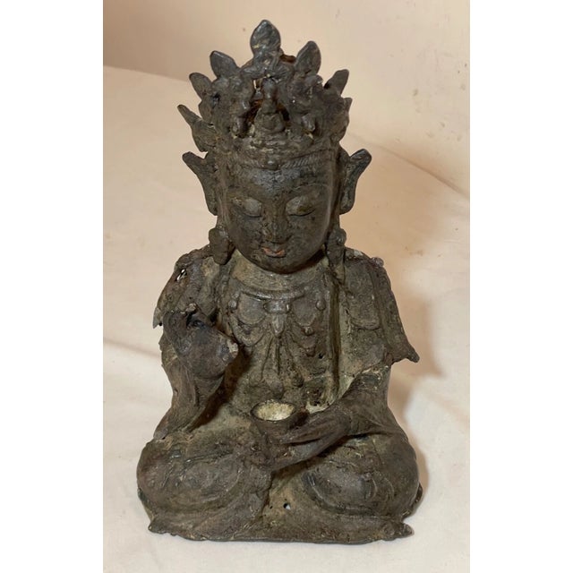 Antique 1600's Ming Dynasty Chinese Bodhisattva Guanyin Bronze Statue Sculpture For Sale - Image 9 of 16