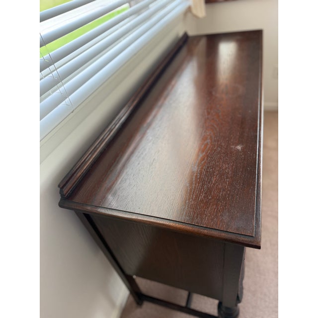 Brown 1930s Vintage Bernhardt Beautiful Jacobean Side Buffet - Versatile - Elegantly Carved, Inner Trays and Versatile Storage For Sale - Image 8 of 16