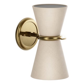 Gable Sconce, Antique Natural Brass with Oyster Shade For Sale