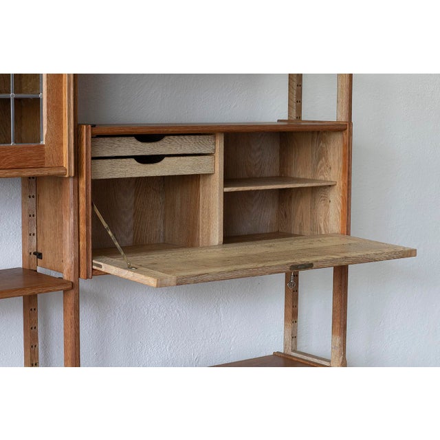 Brutalist Oak Wall Unit by Henning Kjærnulf, 1970s, Set of 6 For Sale - Image 17 of 18