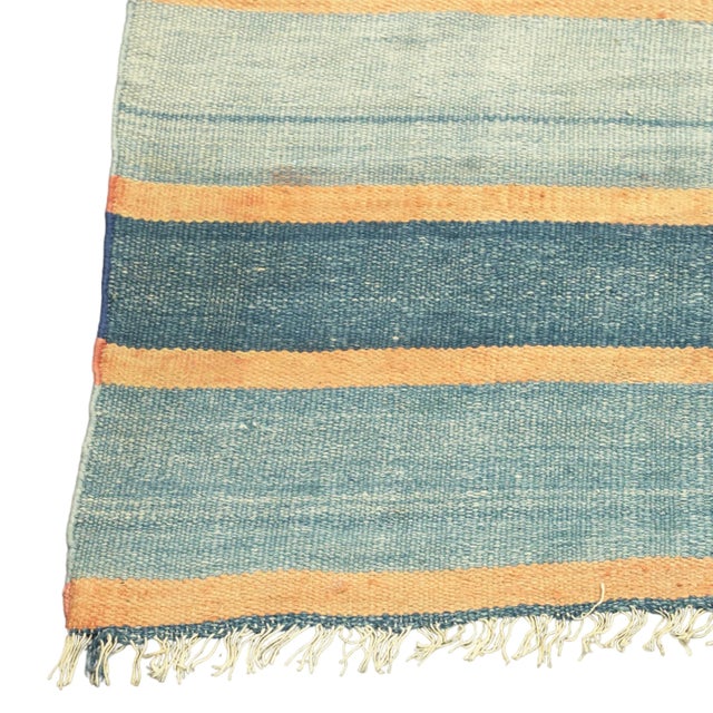 Rug & Kilim Vintage Dhurrie Rug in Bluewith Stripes, From Rug & Kilim For Sale - Image 4 of 5
