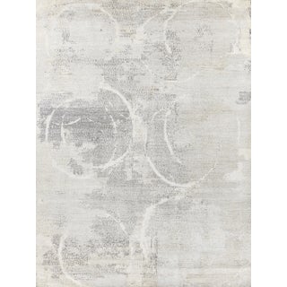 Exquisite Rugs Fine Pure Silk Hand-Knotted Silk Gray/Ivory Rug-9'X12' For Sale