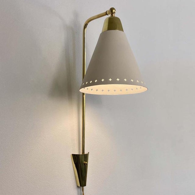 Adjustable Brass and Off-White Metal Wall Light, Sweden, 1950s For Sale - Image 3 of 17