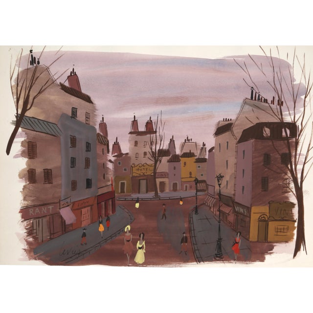 1960s Charles Levier Paris Street Scene, Watercolor by Charles Levier circa 1960 For Sale - Image 5 of 5