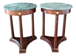 French Style Neoclassical Marble Top Round Side Tables -a Pair