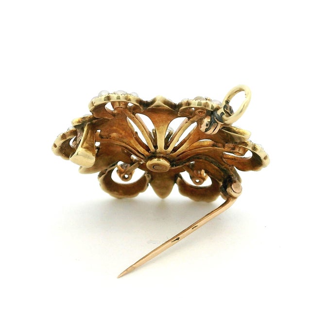 Late 19th Century Victorian 14k Gold Diamond and Seed Pearl Convertible Pendant Brooch For Sale - Image 16 of 17