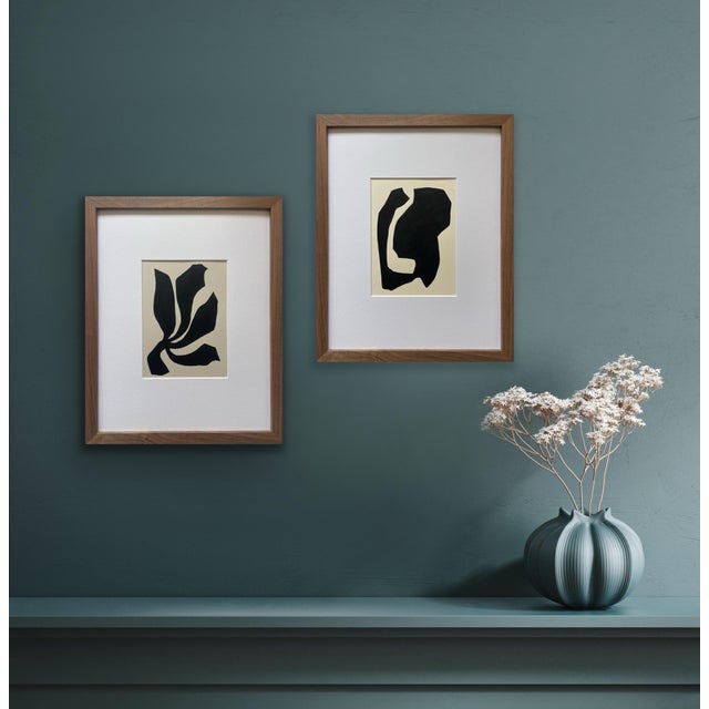Abstract minimalist acrylic painting on French hand crafted cotton paper. Framed in a solid walnut wood frame. All works...