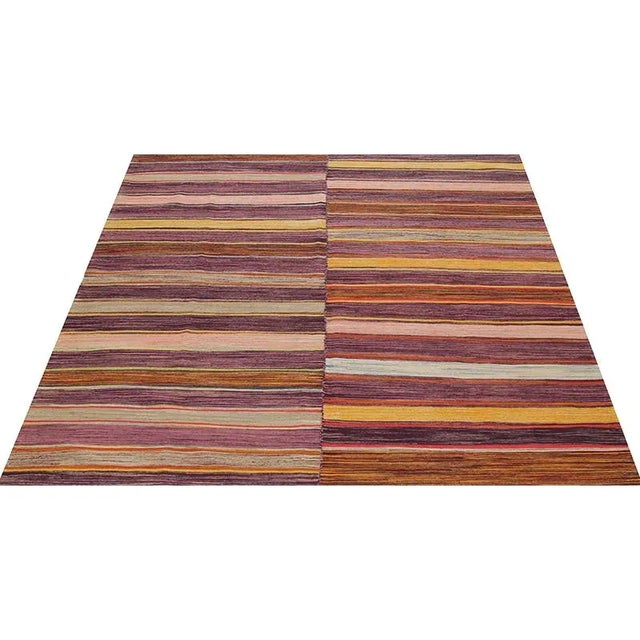 Mid-Century Modern Handwoven Stripe Pattern Scandinavian Style Persian Kilim Rug 6’2″ X 7’0″ For Sale - Image 3 of 11