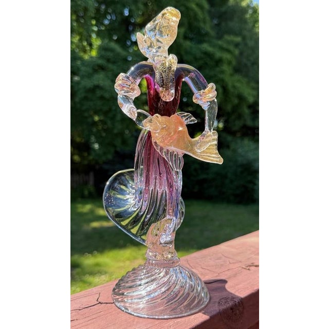 Archimede Seguso Murano Archimede Seguso Sommerso MCM Figure Woman & Large Fish, Aventurine Gold Flake 12" For Sale - Image 4 of 8