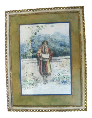 Casimiro Tomba 1857-1929 Framed Watercolor Painting Man Reading Newspaper