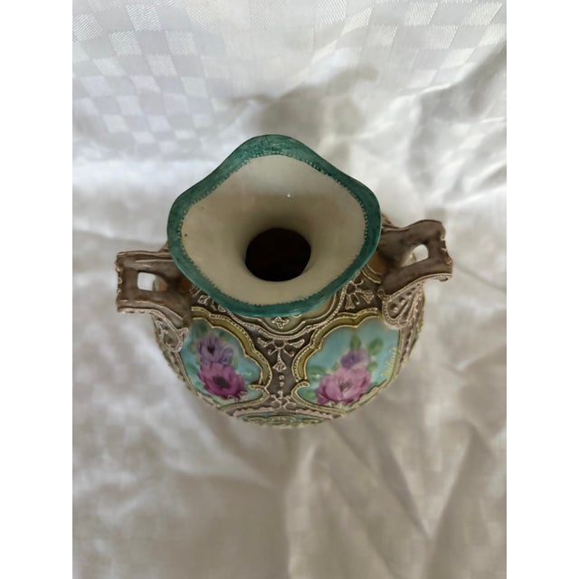 Late 19th C Japanese Double Handles Moriage Porcelain Vase For Sale - Image 4 of 16