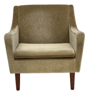 Danish Armchair in Original Green Furniture Velour & Teak Wood Legs