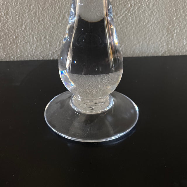 Simon Pearce Simon Pearce Pomfret Crystal Lamp With White Linen Shade French Cord For Sale - Image 4 of 8