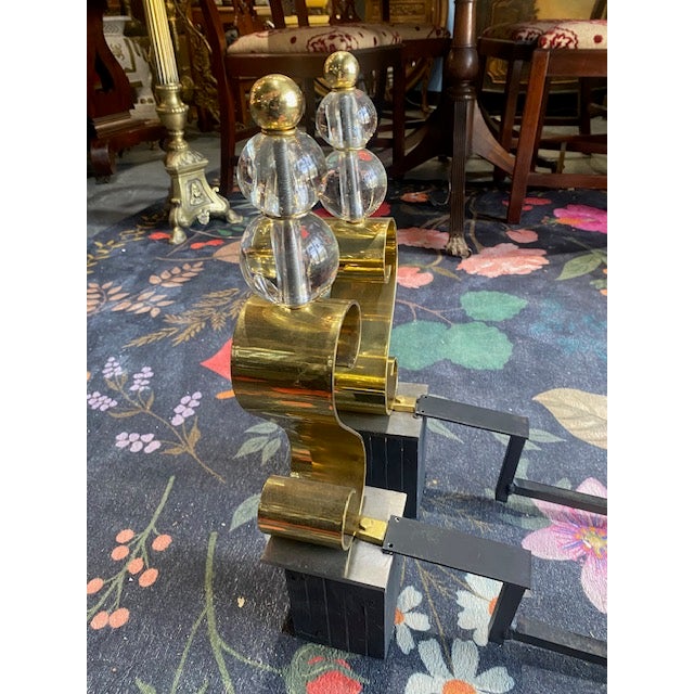 1930's Art Deco Brass and Stacked Lucite Ball Andirons Pair For Sale In Raleigh - Image 6 of 6