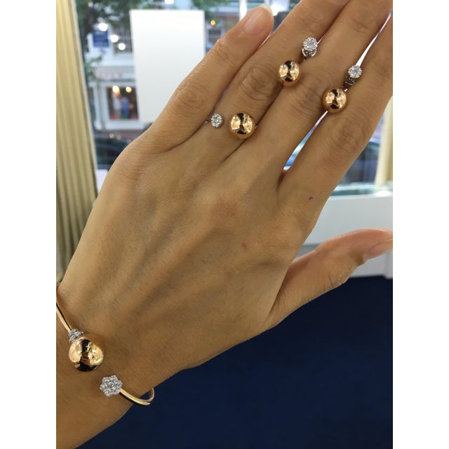 Contemporary Illusion Set Pave Set White Diamonds Geometric Sphere Globes 18 Karat Yellow Gold, A Pair For Sale - Image 3 of 10