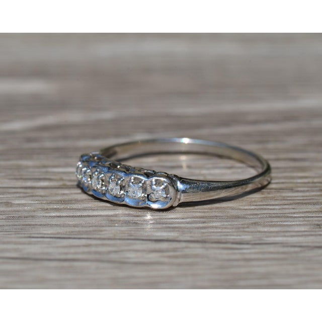 Contemporary The Davie: Ladies Antique White Gold Band Set With Diamonds For Sale - Image 3 of 10