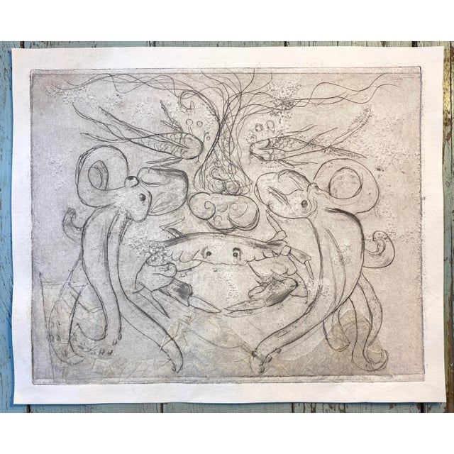 Under the Sea Crab Squid Sandfish Etching For Sale - Image 6 of 7