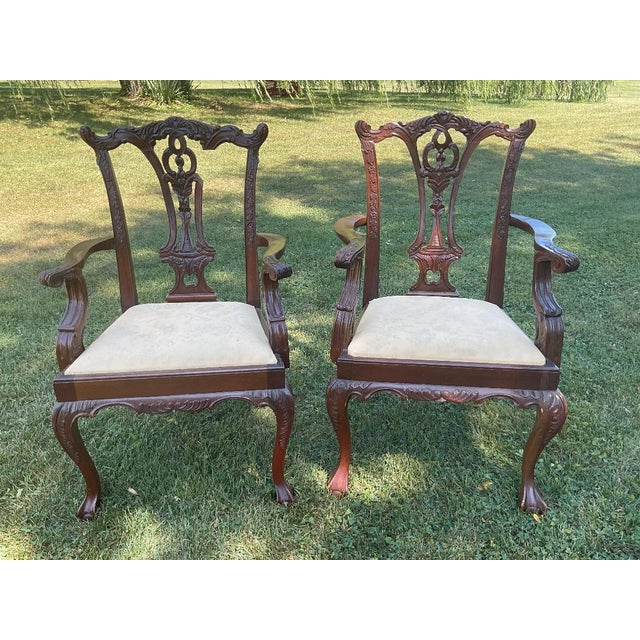Wood Vintage Hi-End Hand-Carved Mahogany Dining Chairs- Set of 6 For Sale - Image 7 of 10