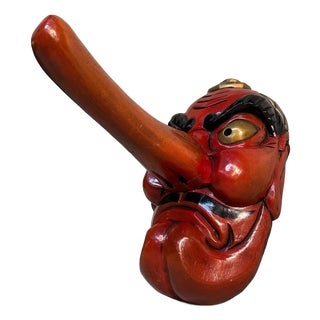 Vintage Hand-Carved Tengu Mask, 1950s For Sale