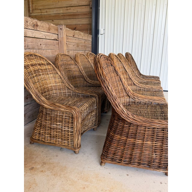Set of 8 Organic Modern Rustic Coastal Braided Rattan Dining Chairs For Sale - Image 9 of 12