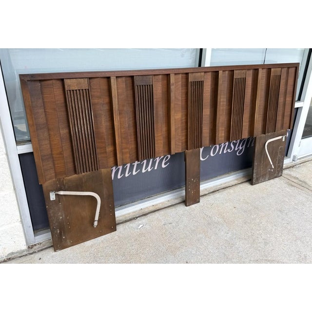 Mid-Century Modern 1970s Brutalist-Inspired King Size Headboard With Twin Metal Frames For Sale - Image 3 of 13