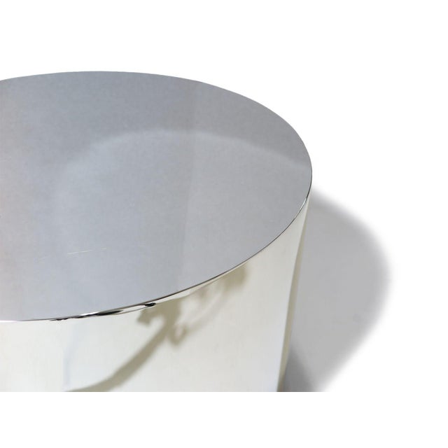 Polished Stainless Steel Chrome Drum Side Table, 17"h Attributed to Milo Baughman For Sale - Image 4 of 6