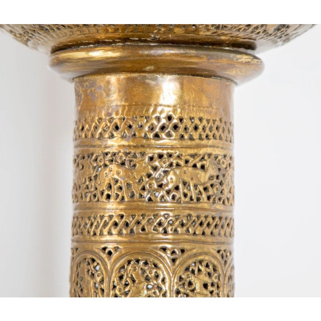 Antique Egyptian Mamluk Revival Pierced Brass Floor Candleholder, Circa 1880 For Sale - Image 10 of 13