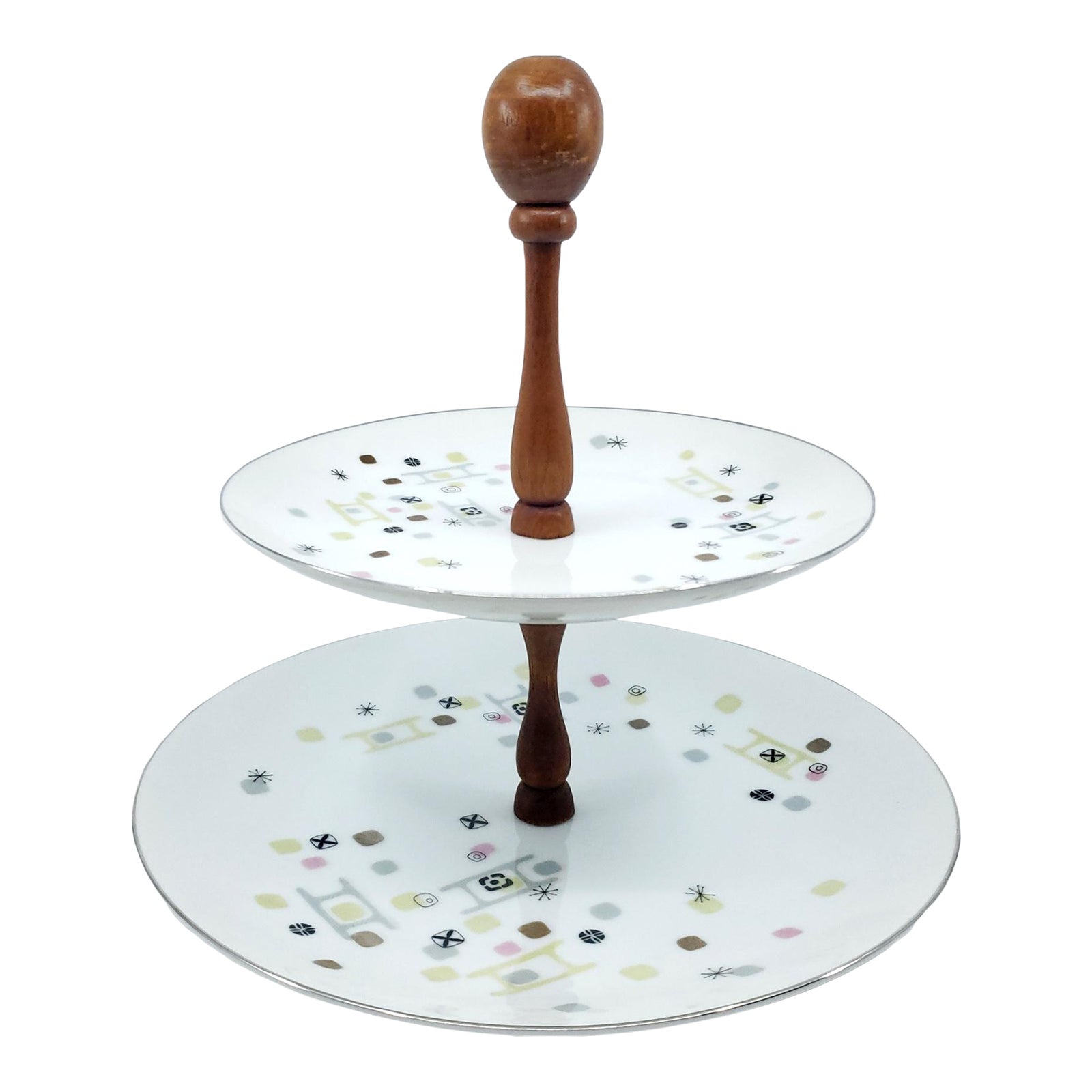 Mid 20th Century Laurel China Two Tier Tidbit Snack Tray Frolic