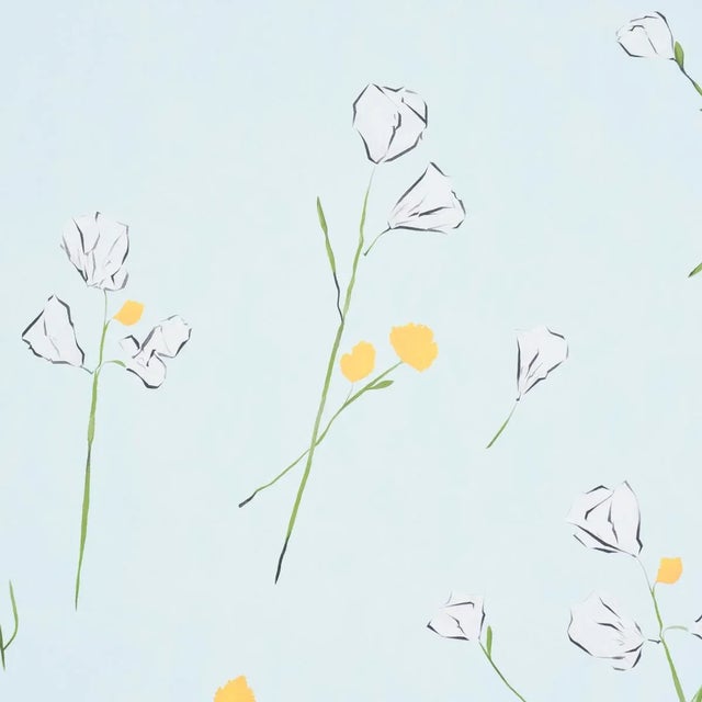 Contemporary Schumacher Alex's Floral Wallpaper in Mist Blue For Sale - Image 3 of 4