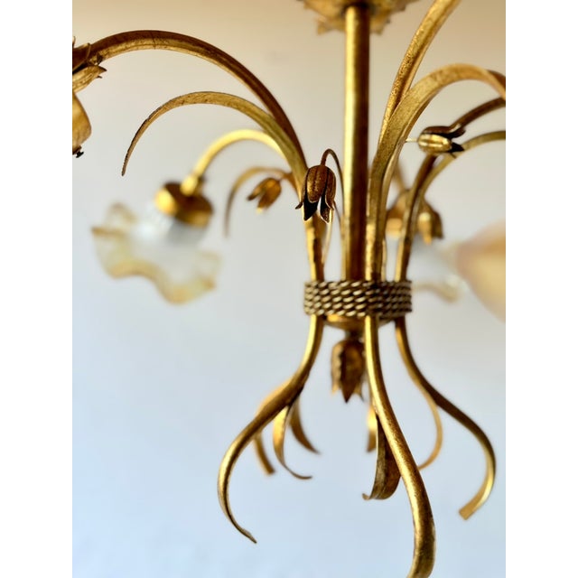 1960s Florentine Style Gilt Metal Chandelier with Amber-Tinted Glass Shades, 1960s For Sale - Image 5 of 13