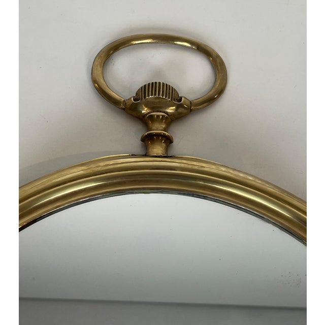 Large brass mirror representing a pocket watch. French work. Circa 1970 For Sale - Image 6 of 9