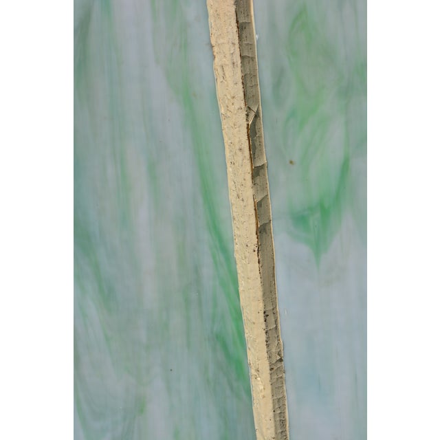 1950s Vintage Large Green Blue & White Slag Glass 6 Pane Window Panel From Va Church For Sale - Image 5 of 18