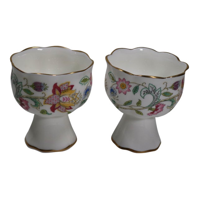 Minton Haddon Hall Gold Rim Chintz 3" Candlestick Holders-a Pair For Sale