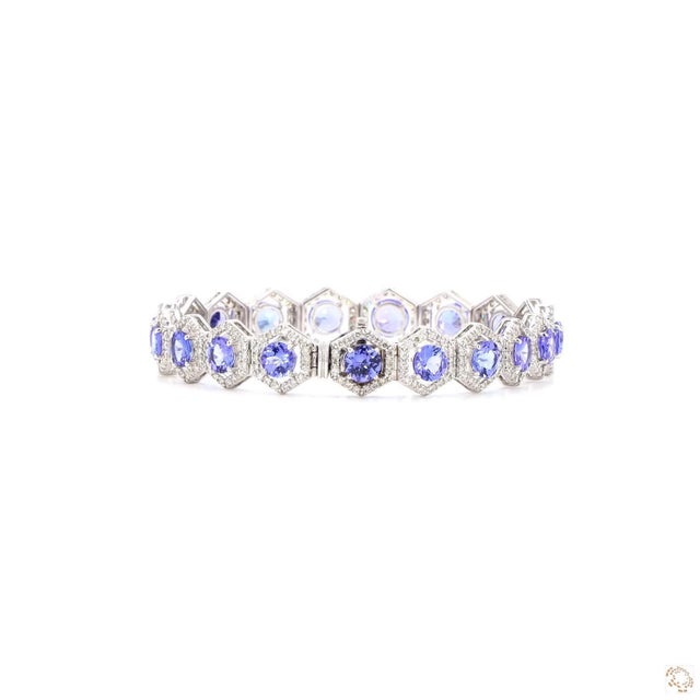 Metal 2.51 Carat Round Brilliant Cut Diamond Tanzanite Gold Bracelet For Sale - Image 7 of 9