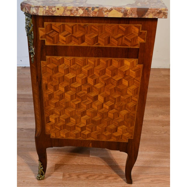 1890 Antique French Louis XV Marquetry Inlay Marble Top Dresser Chest of Drawers For Sale - Image 17 of 18