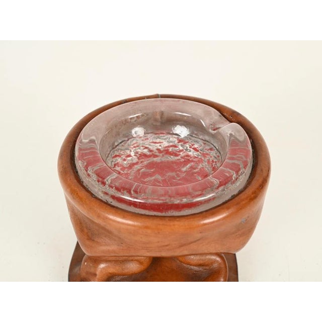 1950s Sculptural Curved Leather and Crystal Ashtray by Jacques Adnet, Italy, 1950s For Sale - Image 5 of 13
