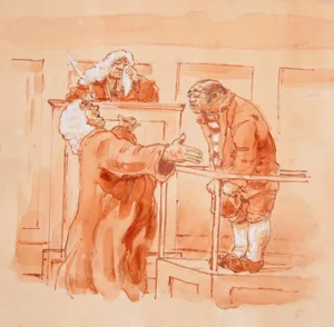 Marshall Goodman The Scapegoat II, Court Drawing by Marshall Goodman circa 1990