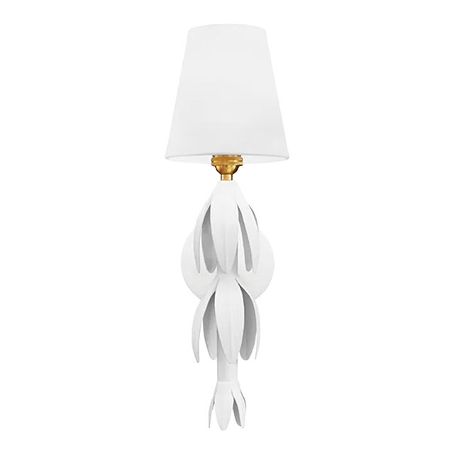 Matthew Izzo Home - Tinsley White Wall Sconce With White Linen Shade For Sale