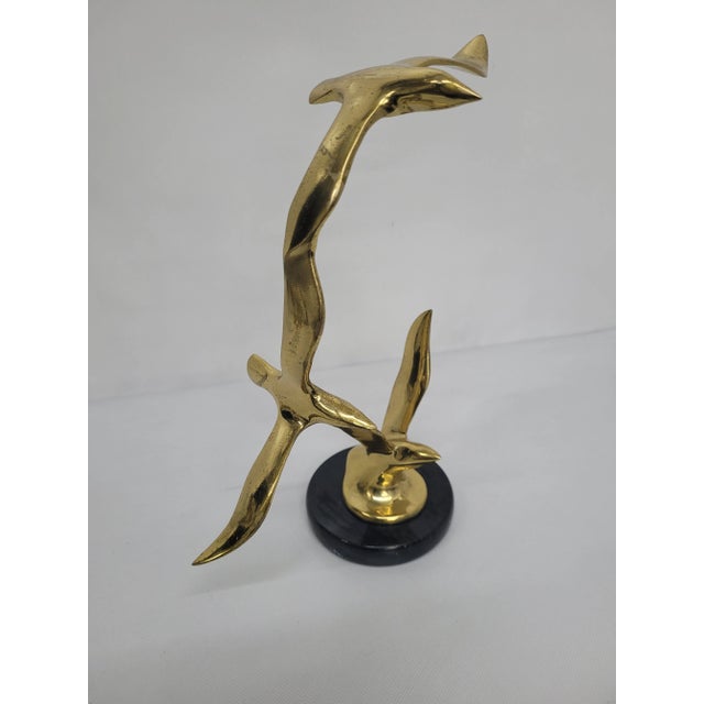 Metal Mid Century Modern Seagull Brass and Black Marble Sculpture For Sale - Image 7 of 8